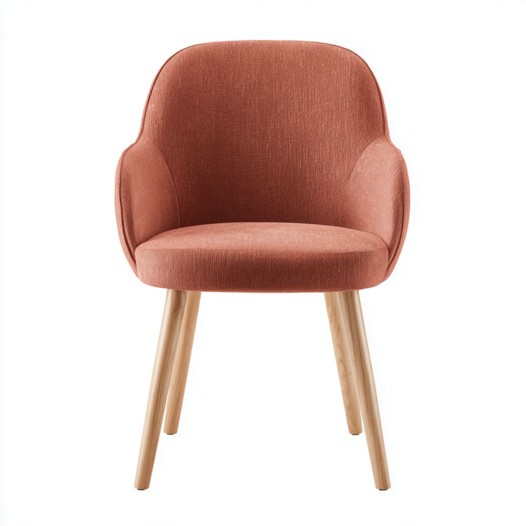 Chaise à manger en tissu mélangé en lin orange, pieds brun clair