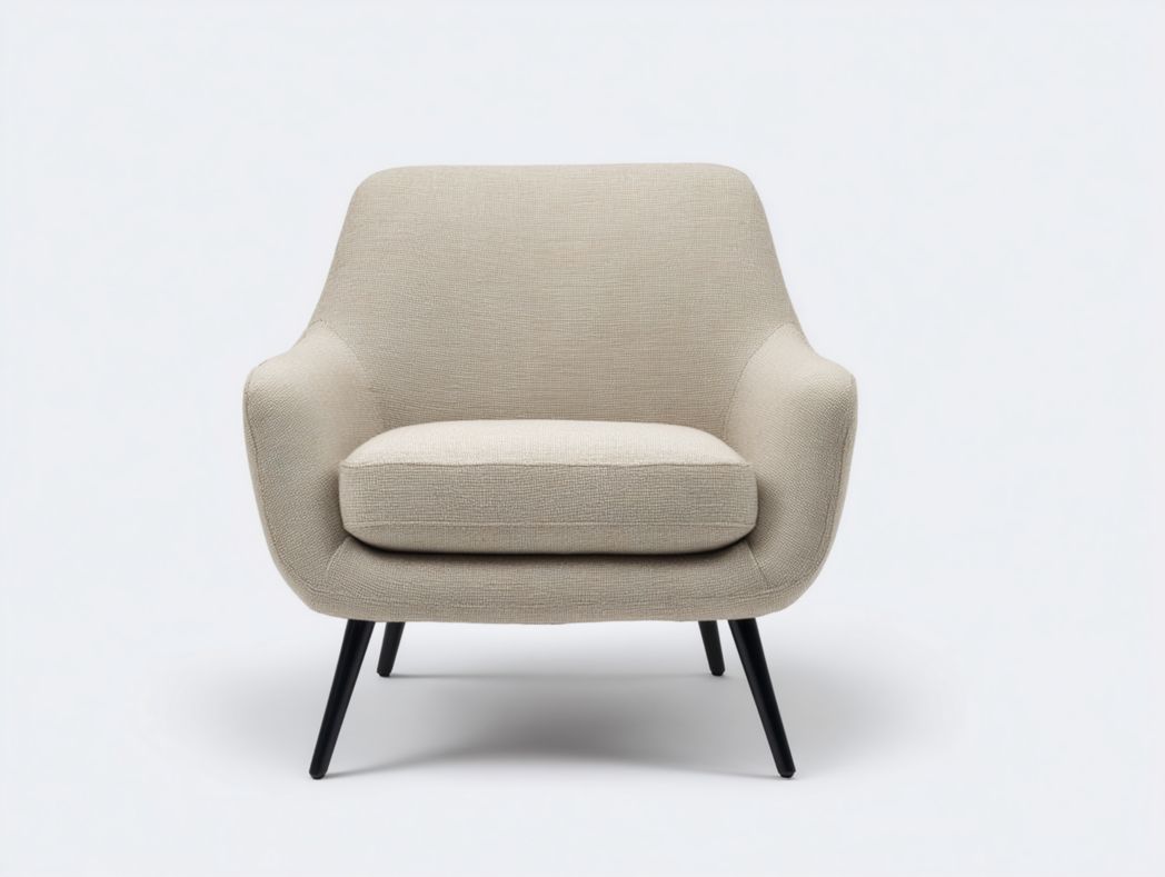 Fauteuil en tissu mélangé en lin beige avec pieds en métal noir