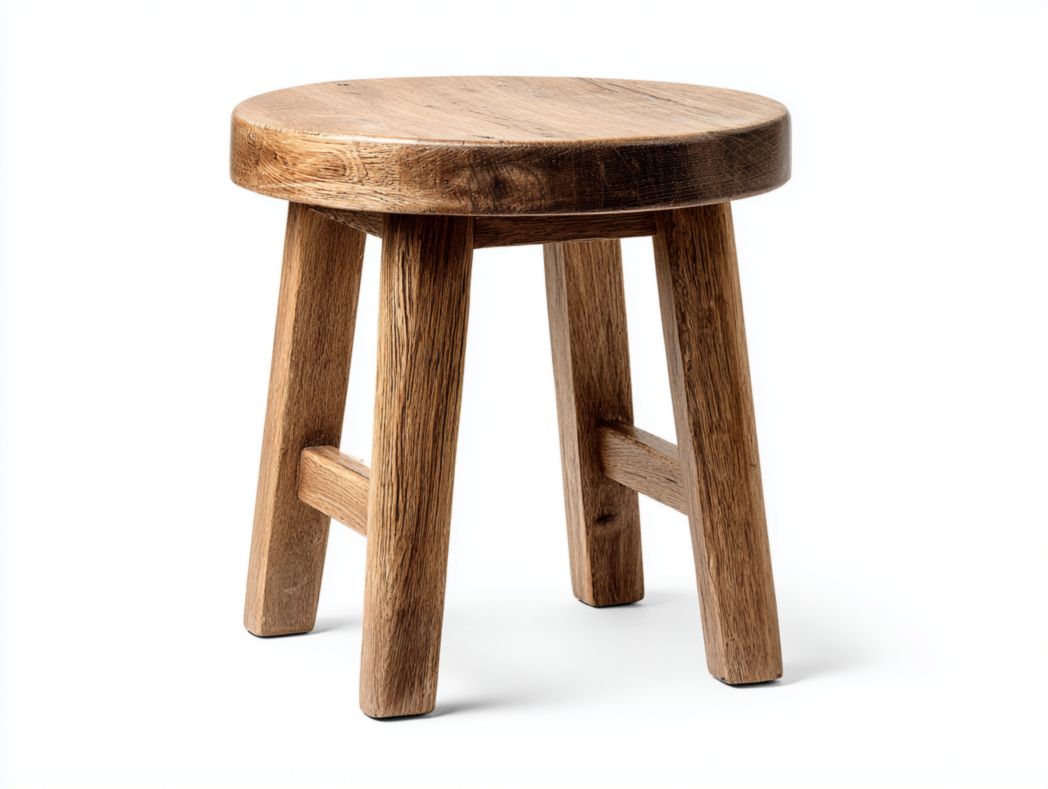 Tabouret rond en bois massif brun clair