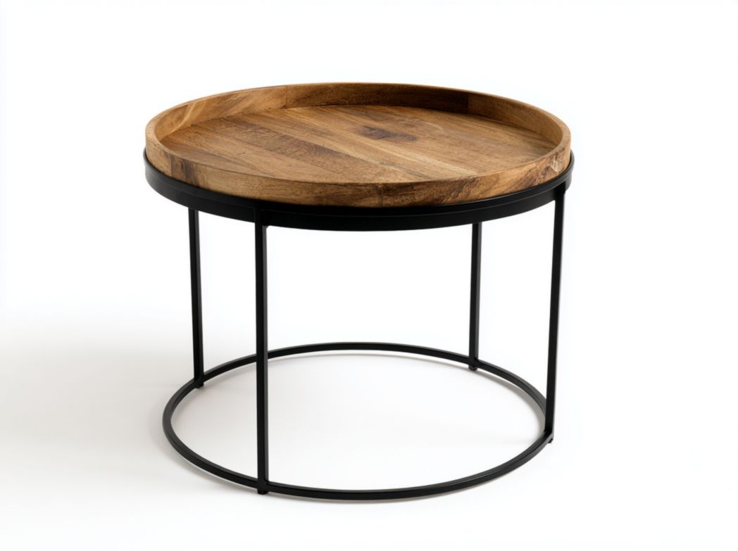 Table d'appoint ronde en bois brun clair