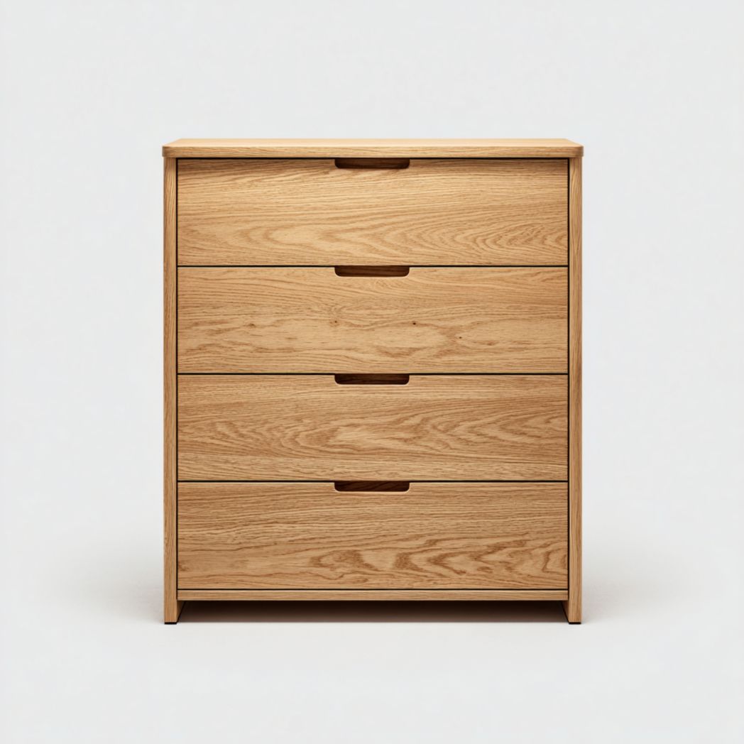 Commode en bois massif brun clair à quatre tiroirs