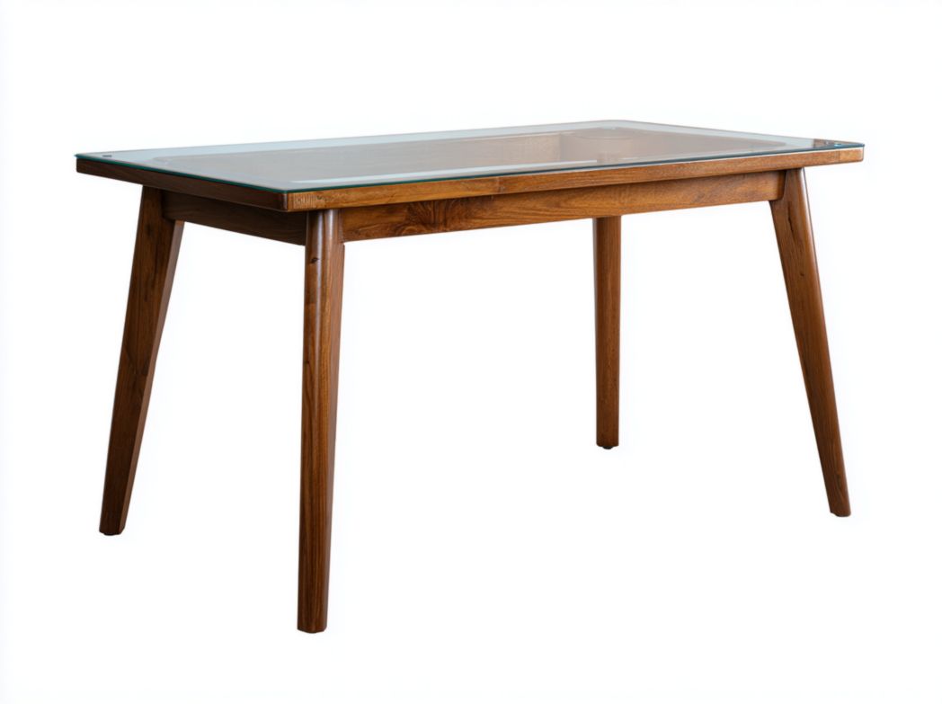 Table à manger en verre trempé et bois massif