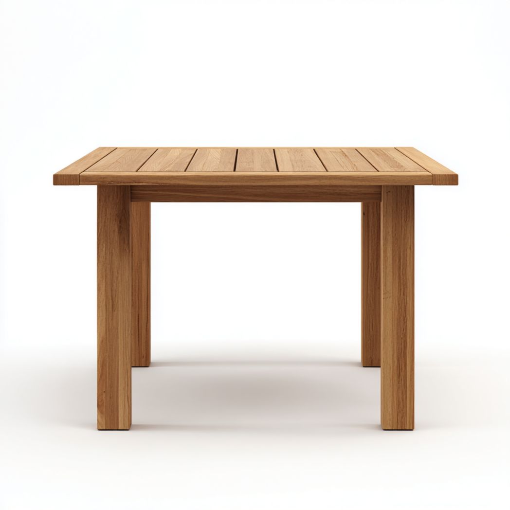 Table de jardin en bois massif brun clair avec plateau à lattes