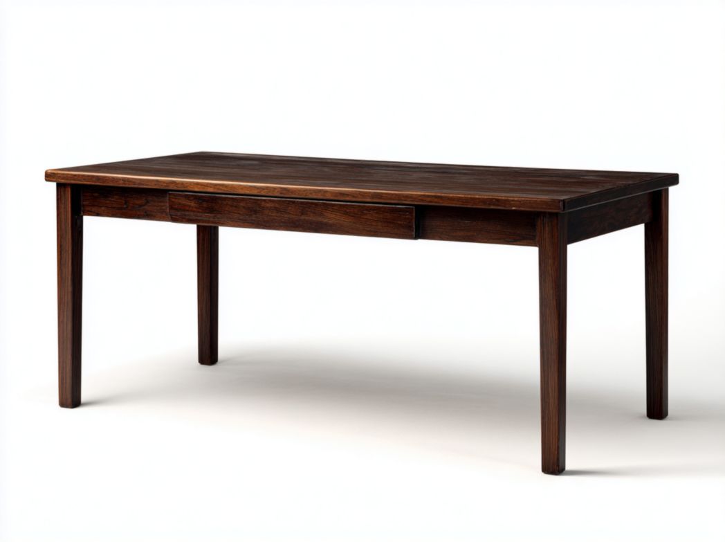 Table à manger brun foncé en bois massif avec tiroir