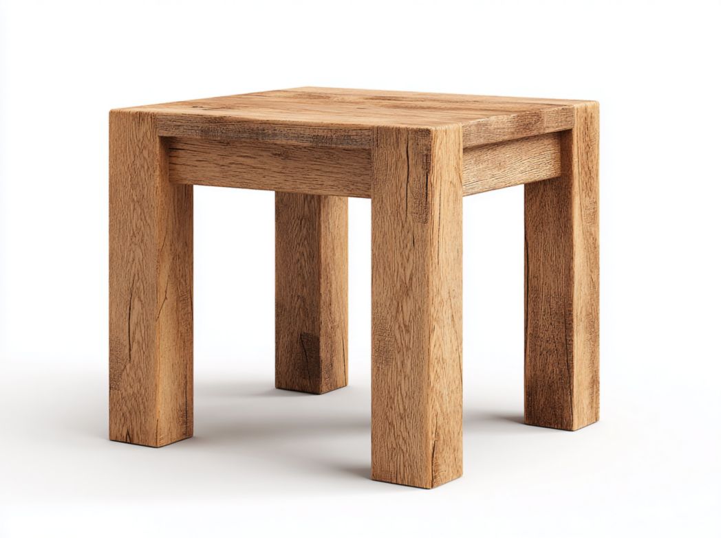 Tabouret carré en bois massif brun clair