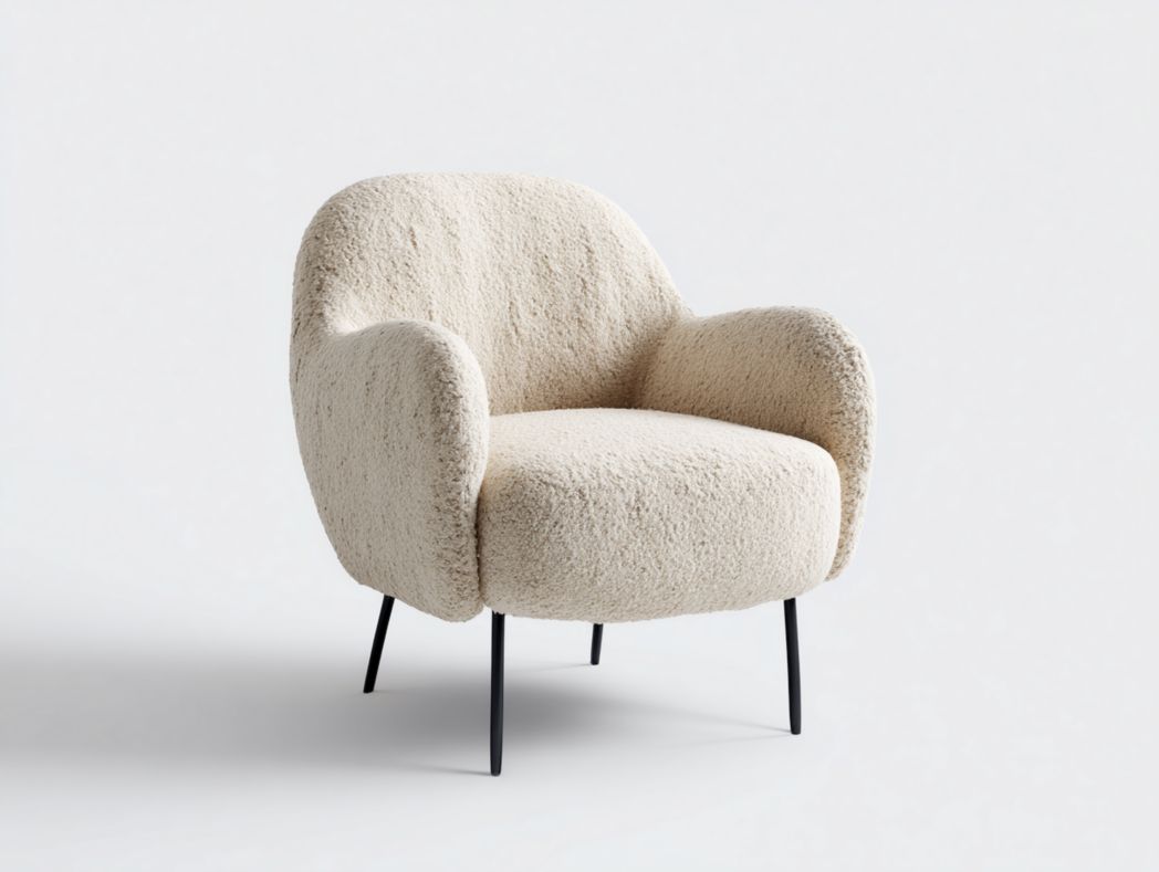 Fauteuil en daim mélangé polyester blanc cassé avec pieds en métal noir
