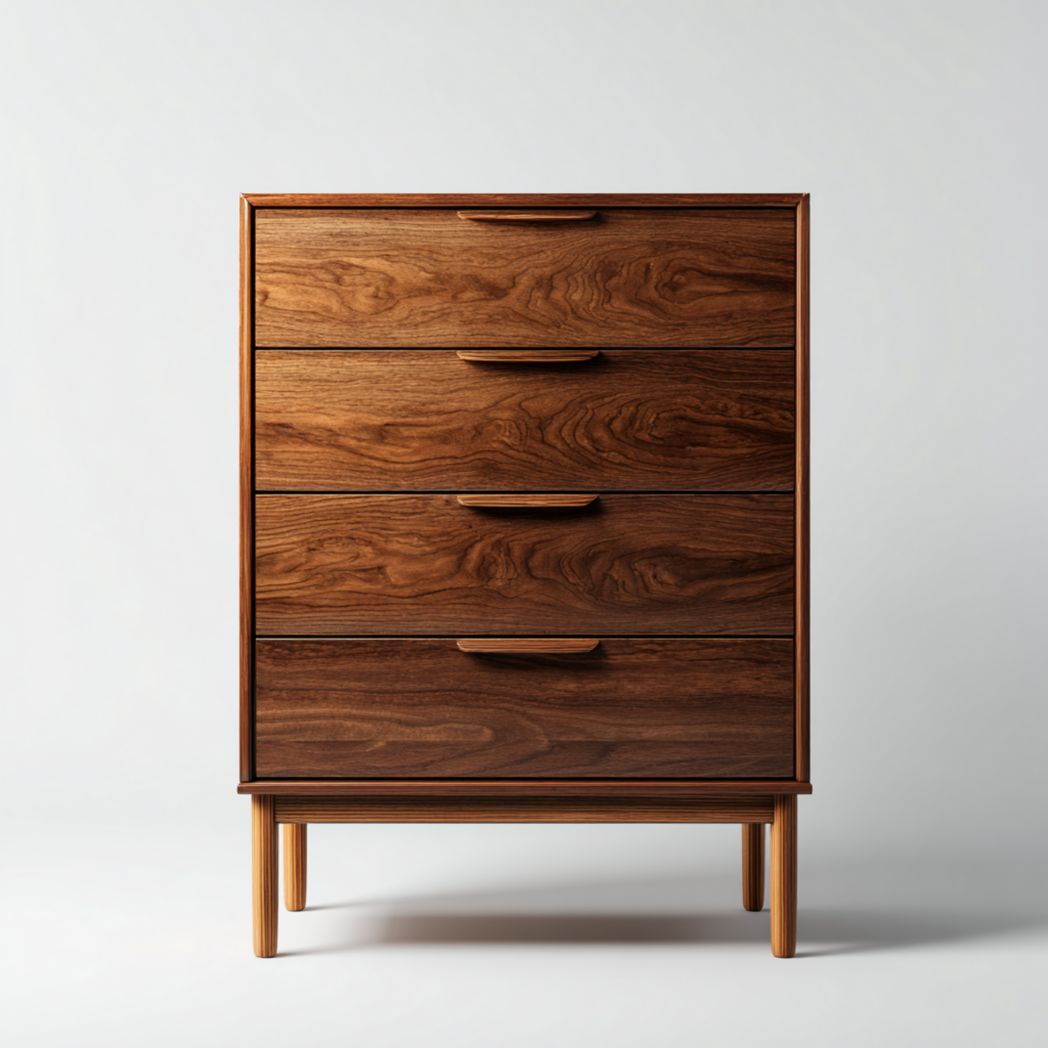 Commode en bois massif brun à quatre tiroirs