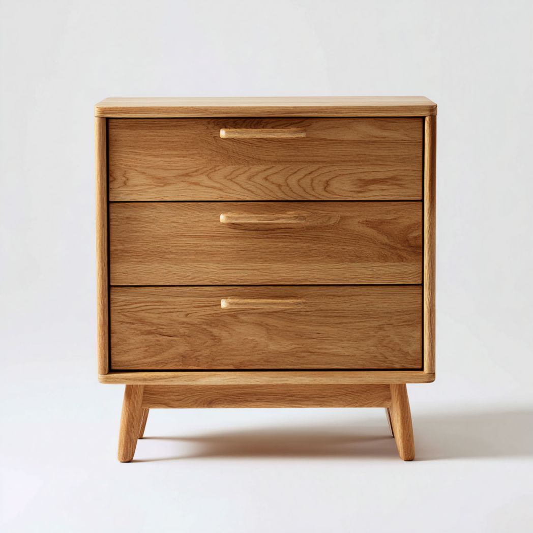 Commode en bois massif brun clair à trois tiroirs