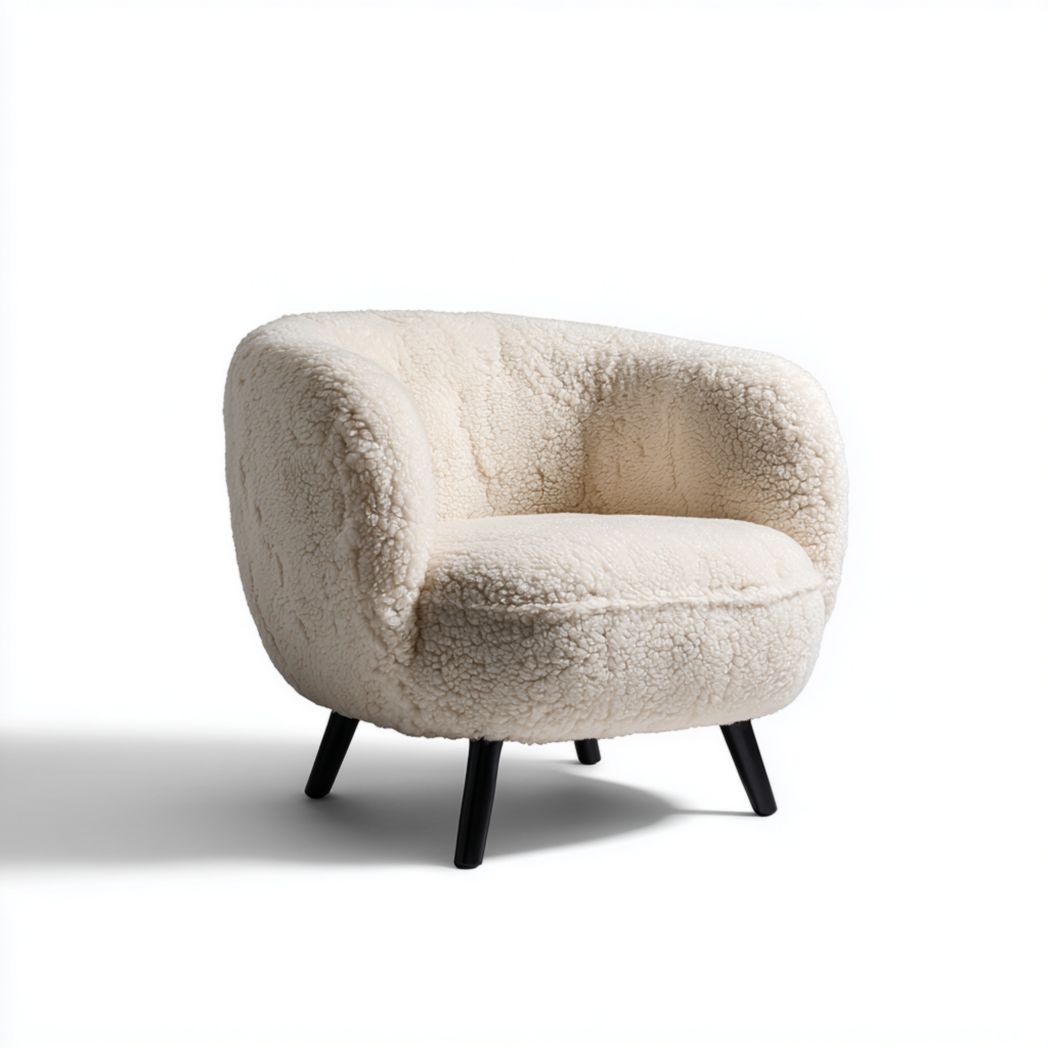 Fauteuil en daim mélangé polyester blanc cassé avec pieds en métal noir