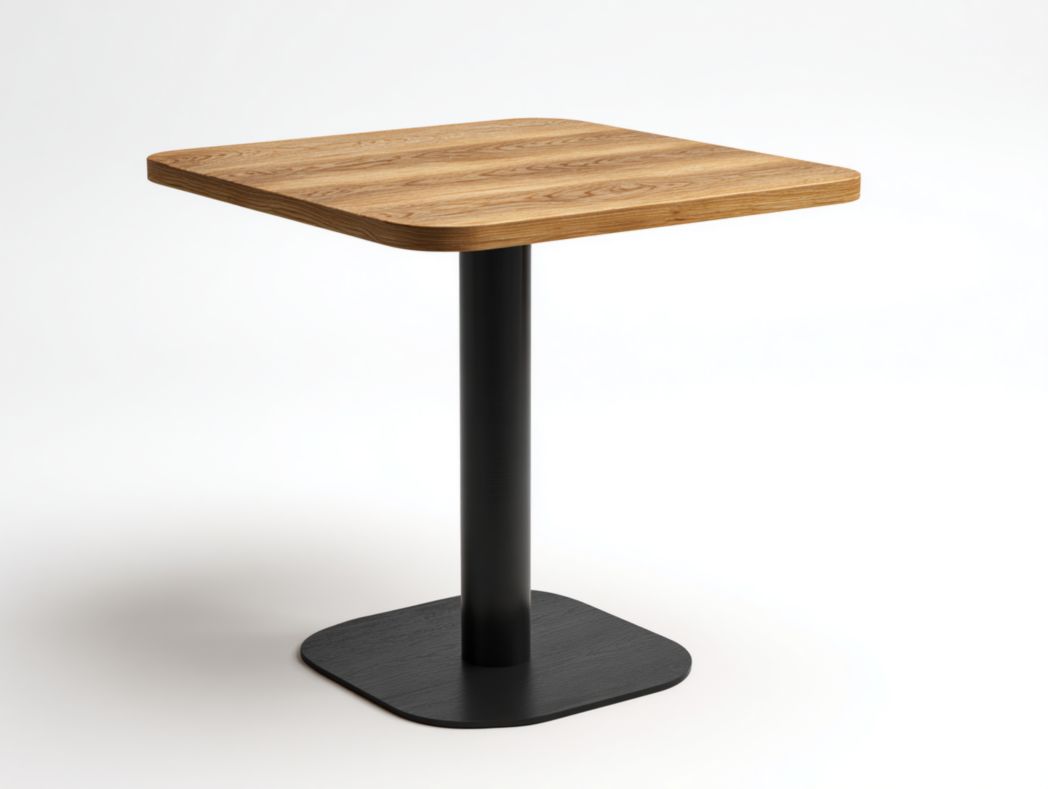 Table à manger carrée brun clair avec pied noir