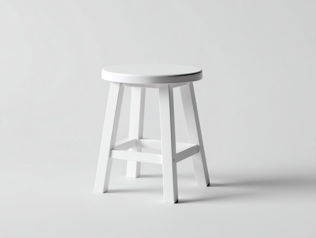 Tabouret rond en bois massif blanc