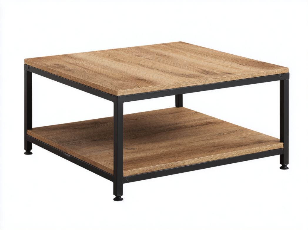 Table basse carrée à deux niveaux brun clair