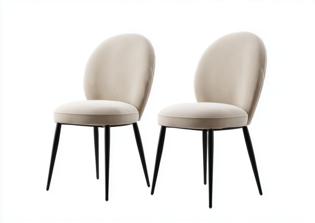 Lot de 2 chaises à manger beige clair, pieds métalliques noirs