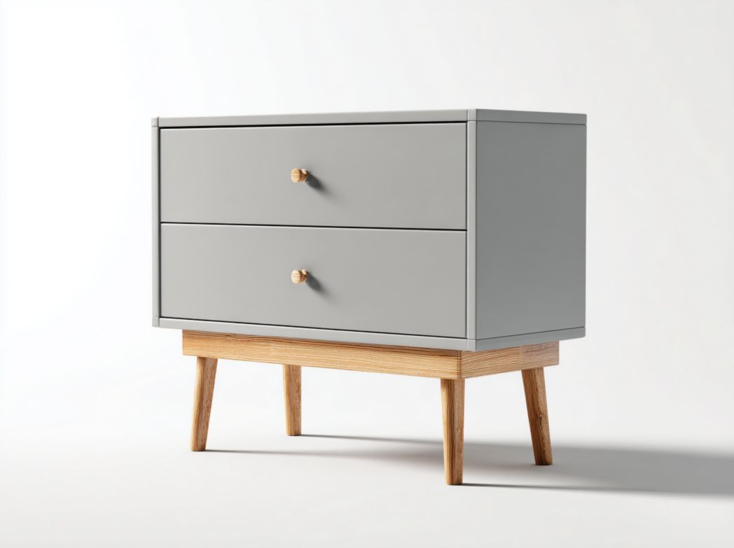 Meuble à chaussures gris à deux tiroirs avec base brun clair