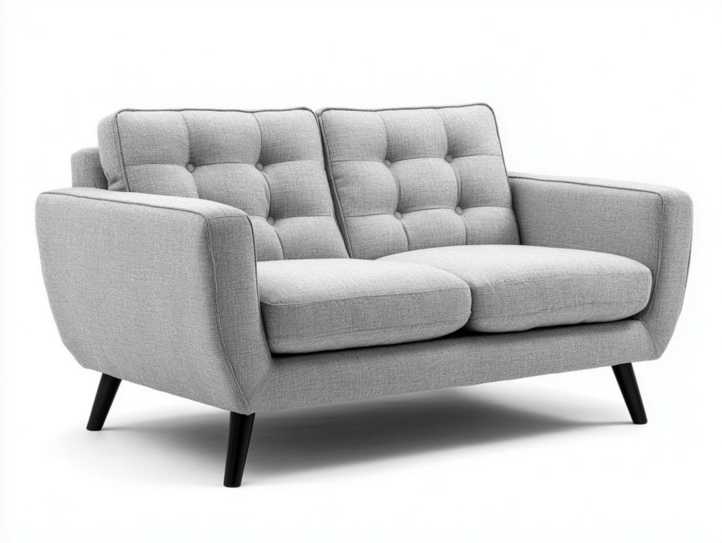 Canapé 2 places en tissu mélangé en lin gris clair, pieds en métal noir