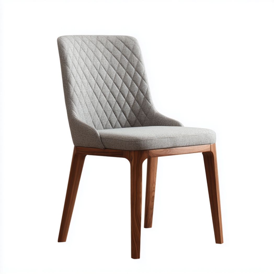 Chaise à manger en tissu mélangé en lin gris clair, pieds en bois brun