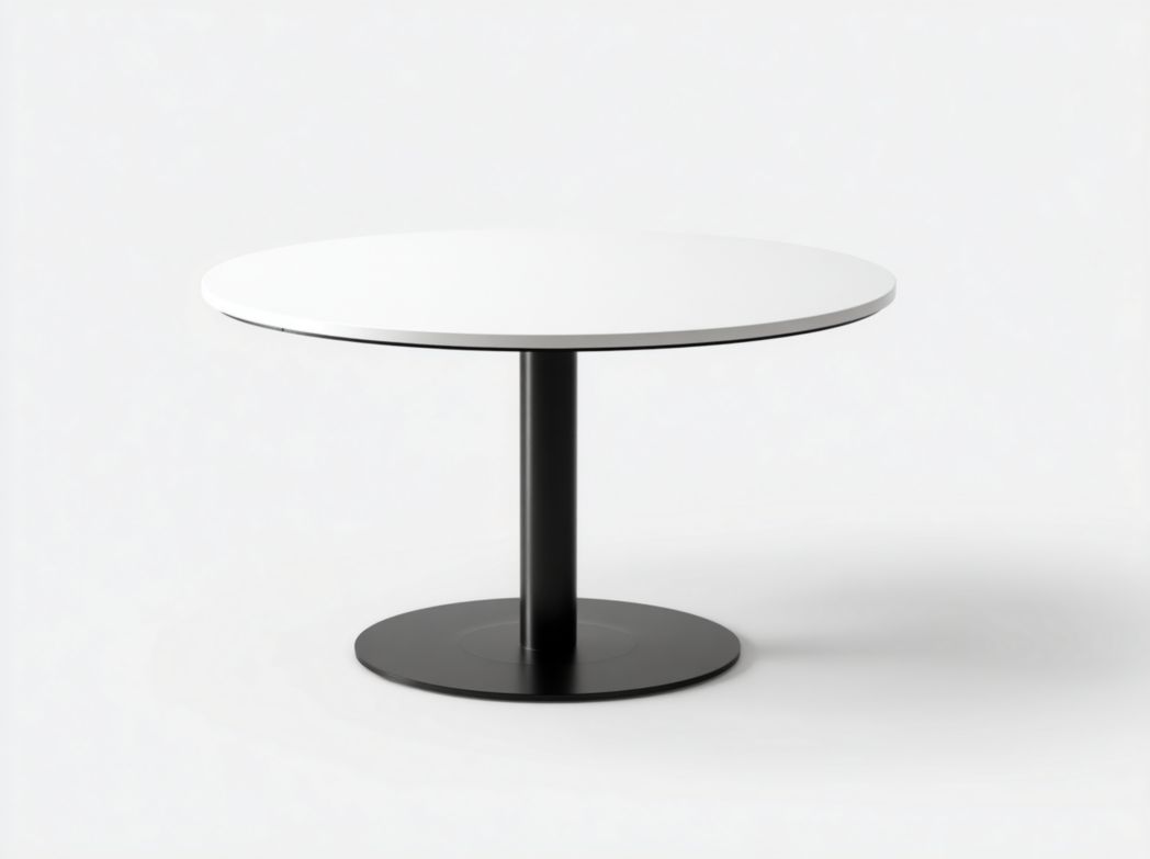 Table basse ronde blanche avec base en métal noir