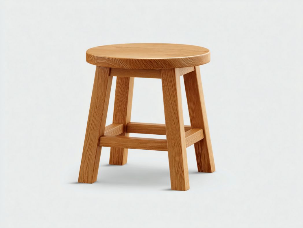 Tabouret rond en bois massif marron clair