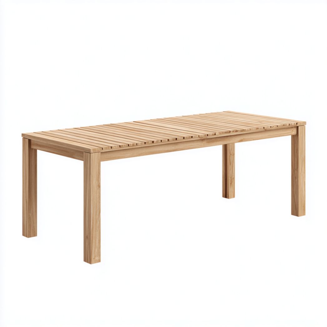 Table de jardin rectangulaire en bois massif brun clair avec plateau à lattes