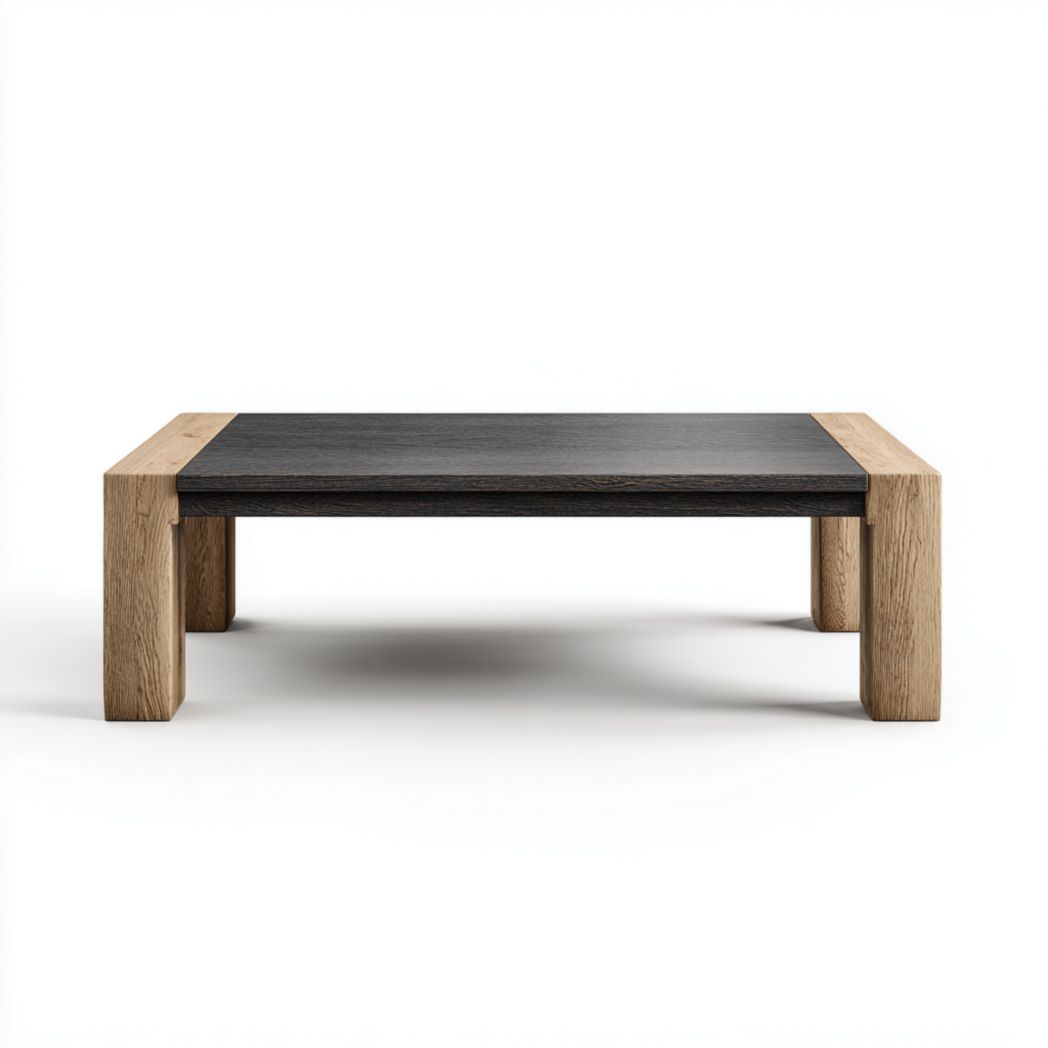 Table basse en bois noir et chêne clair