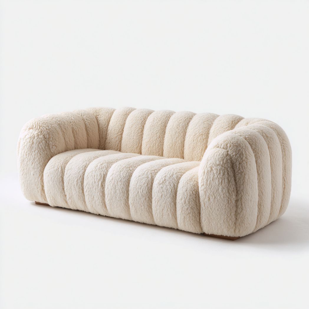 Canapé 3 places en tissu bouclé écru