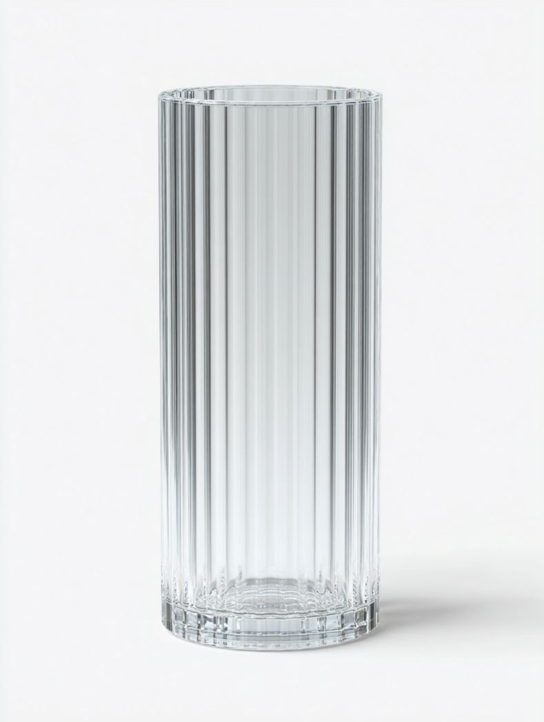 Vase en verre transparent à reliefs verticaux