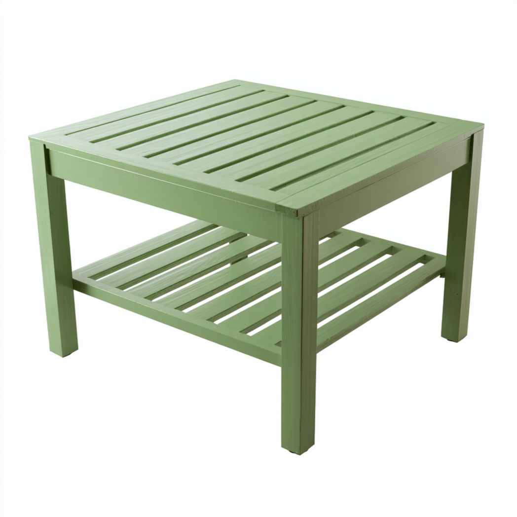 Table de jardin en bois verte à deux niveaux