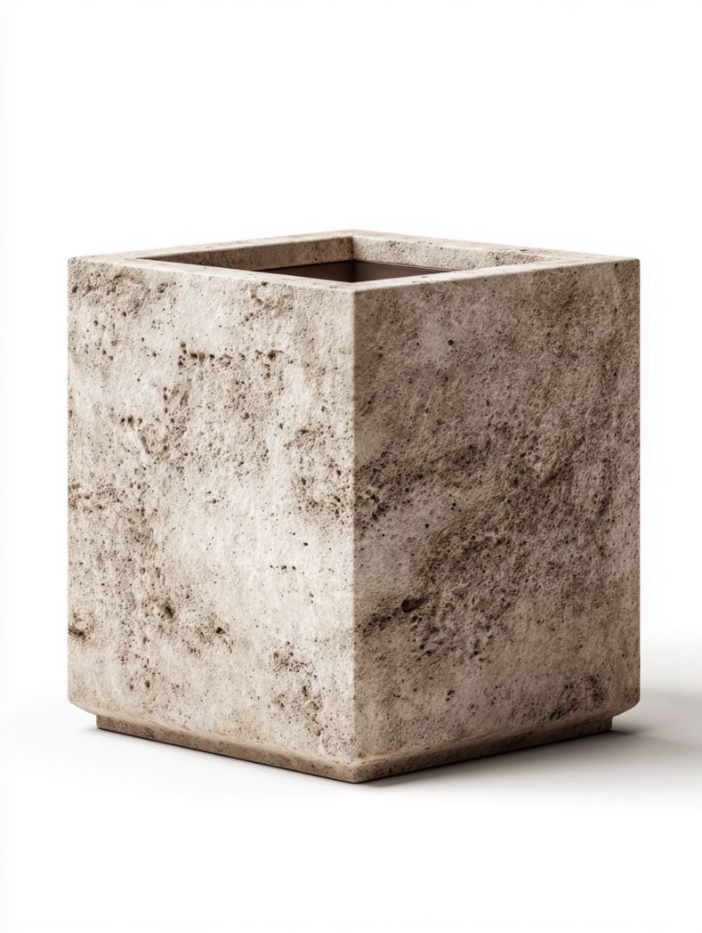 Cache-pot carré en céramique effet pierre beige