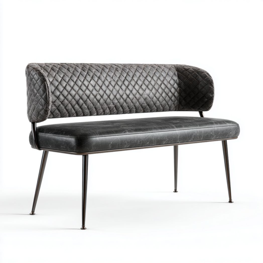 Banc avec dossier gris foncé à motif losange et pieds noirs