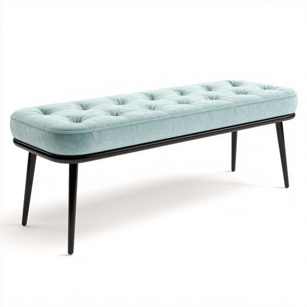 Banc avec assise bleu clair et pieds noirs