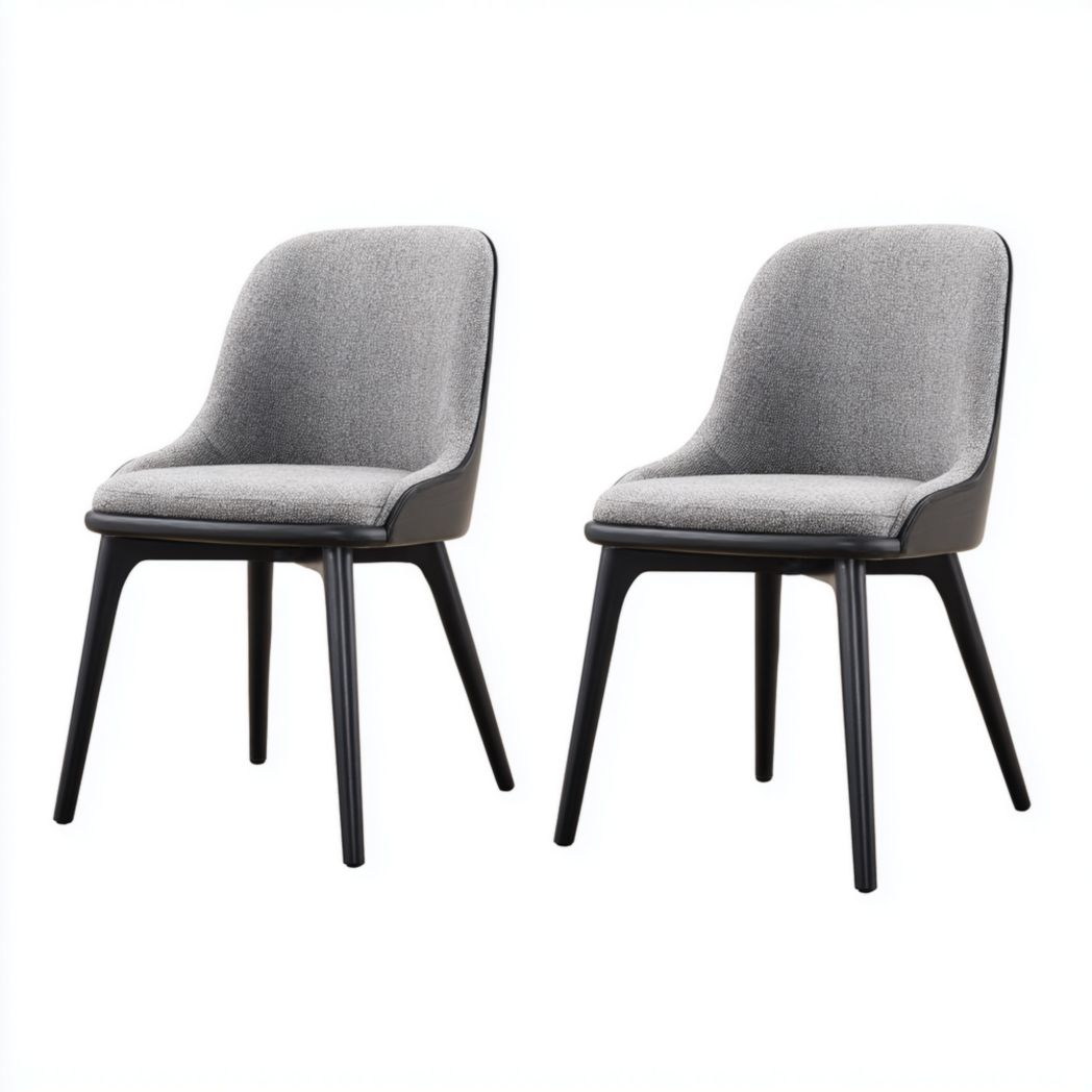Lot de 2 chaises en tissu gris avec coque en plastique et pieds noirs