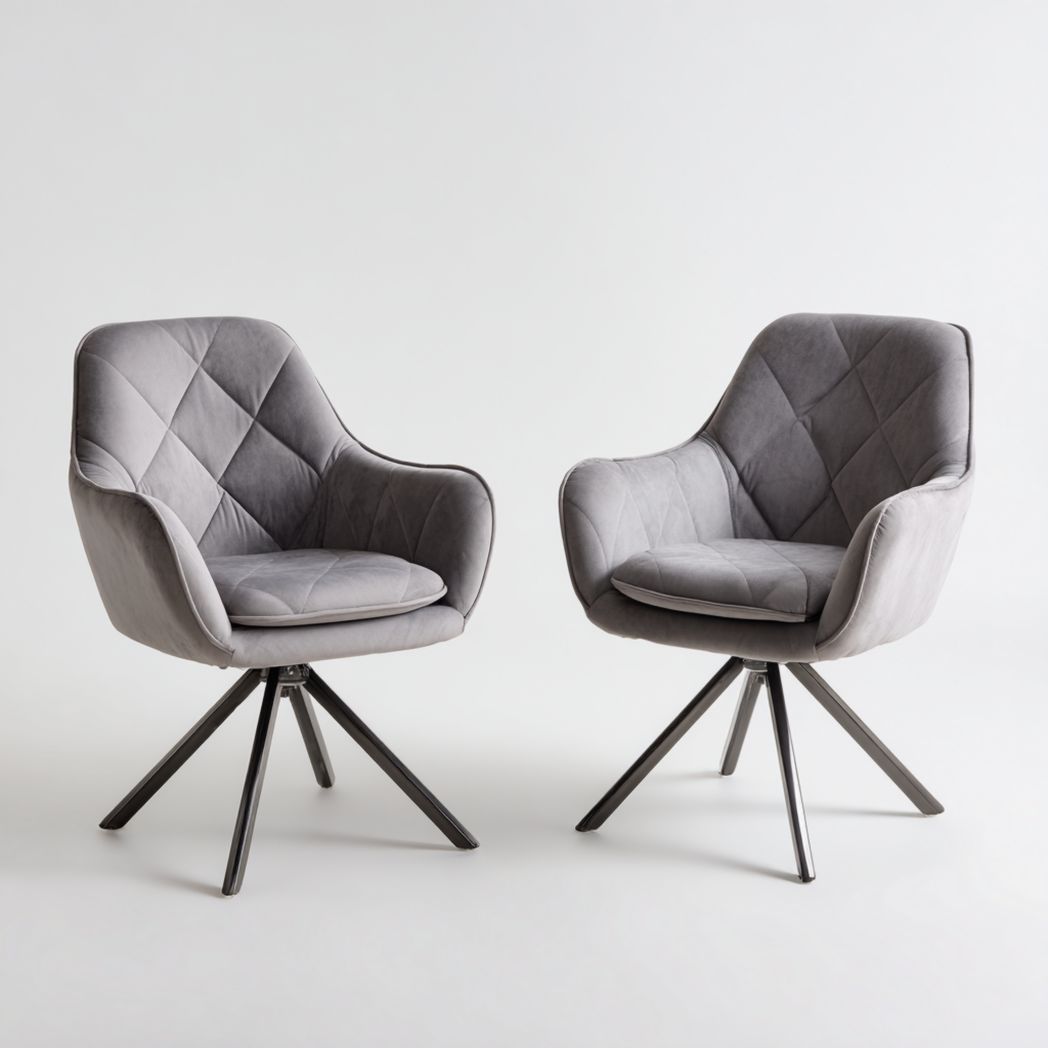 Lot de 2 chaises pivotantes en velours gris avec pieds métalliques noirs