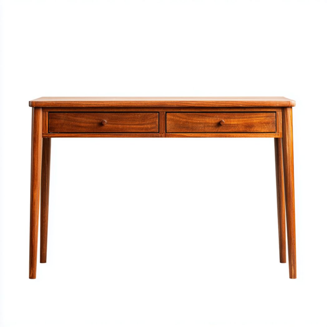 Console couleur brun foncé avec tiroirs et poignées rondes