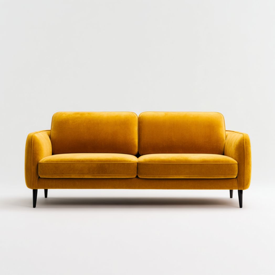 Canapé 2 places en velours jaune avec pieds noirs