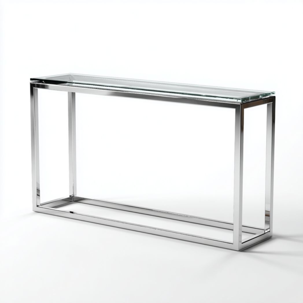 Console en verre avec structure argentée