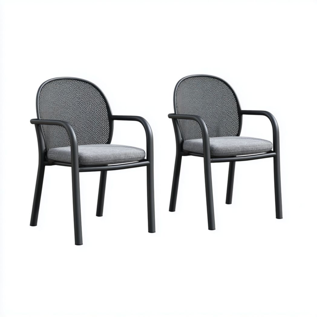 Lot de 2 fauteuils de jardin avec structure noire et coussin gris