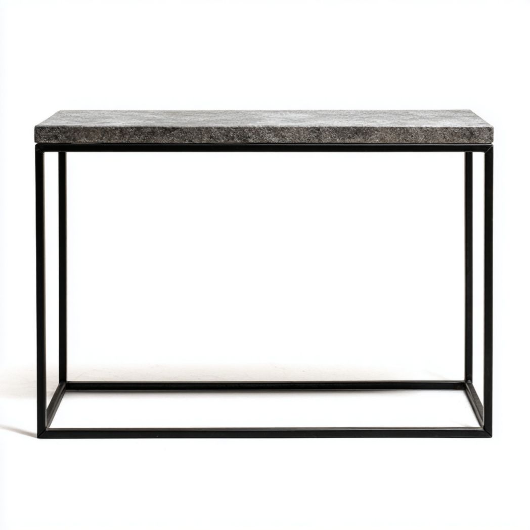 Console avec plateau en pierre grise et cadre métallique noir