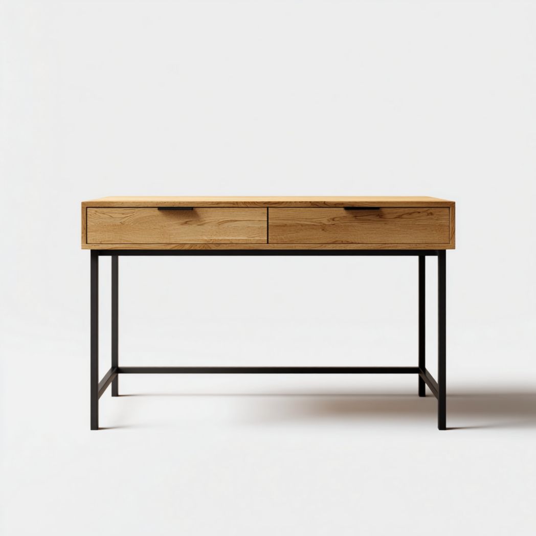 Console marron clair avec structure et poignées noires