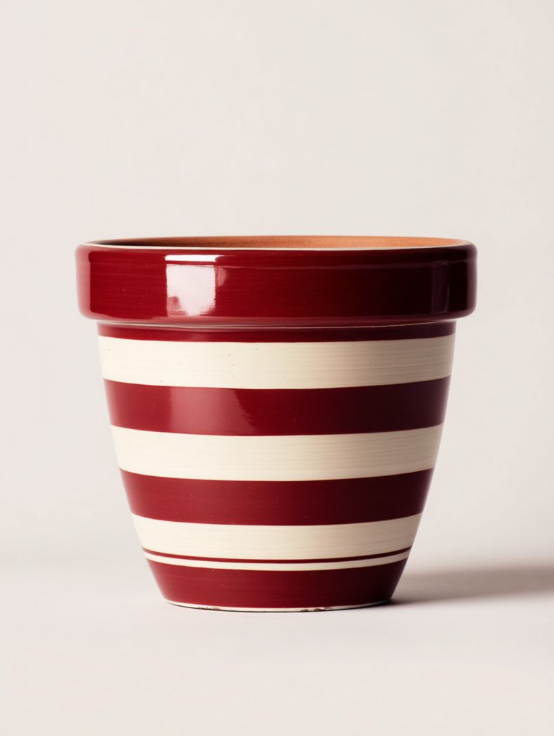 Cache-pot en céramique à rayures rouges et blanches