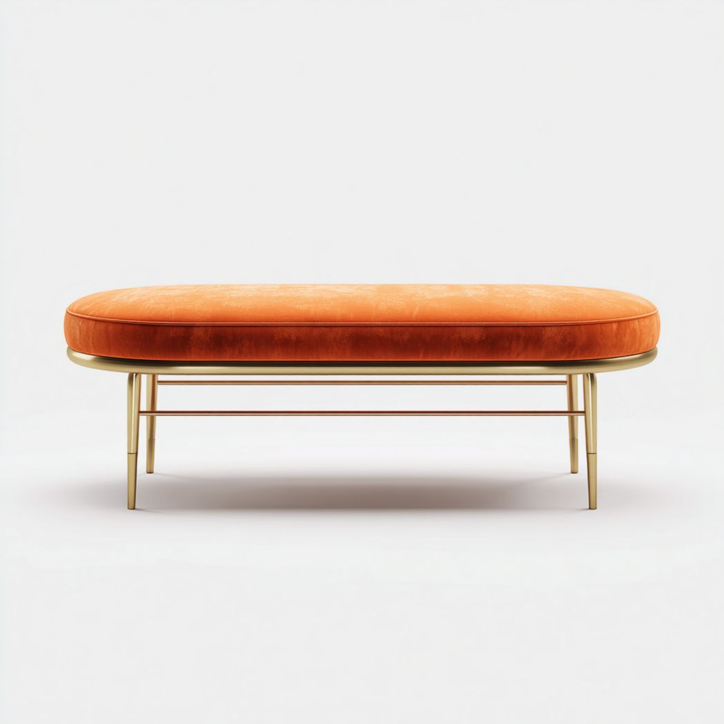 Banc avec assise orange et structure dorée