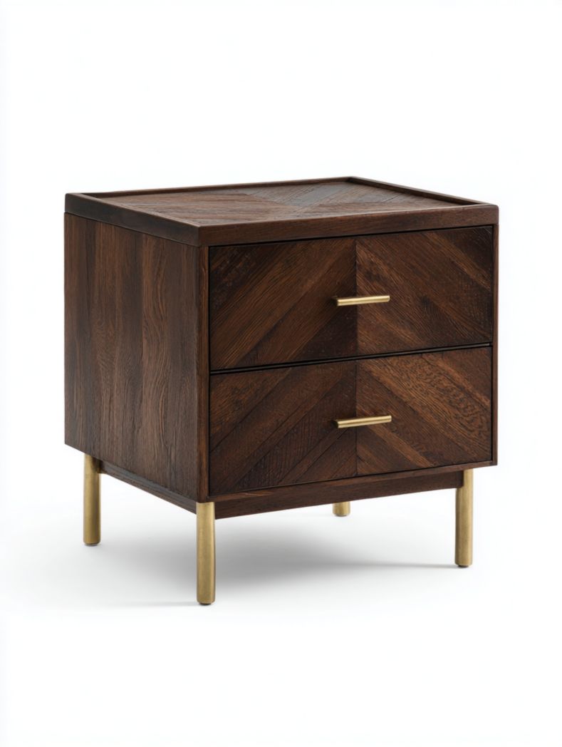 Table de chevet marron foncé avec deux tiroirs