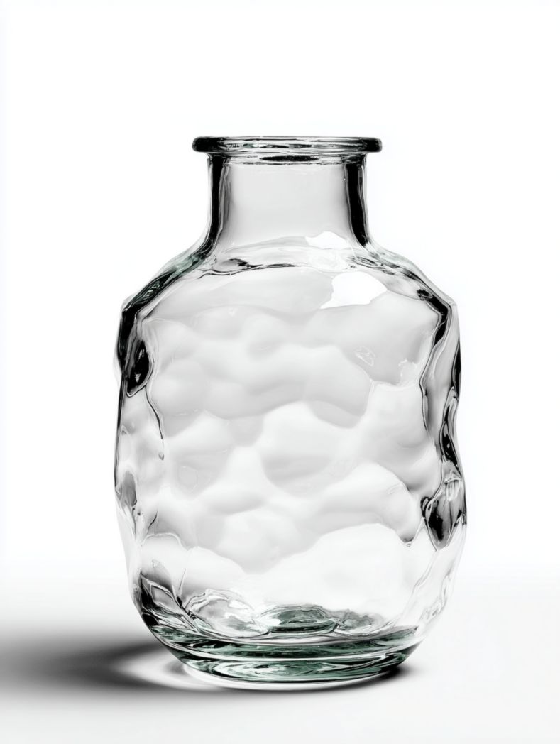 Vase en verre transparent à texture ondulée