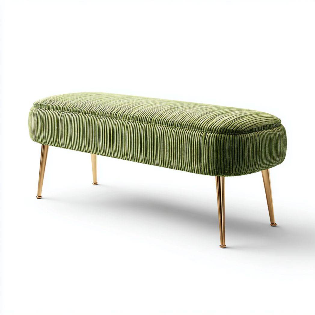 Banc avec assise verte et pieds dorés