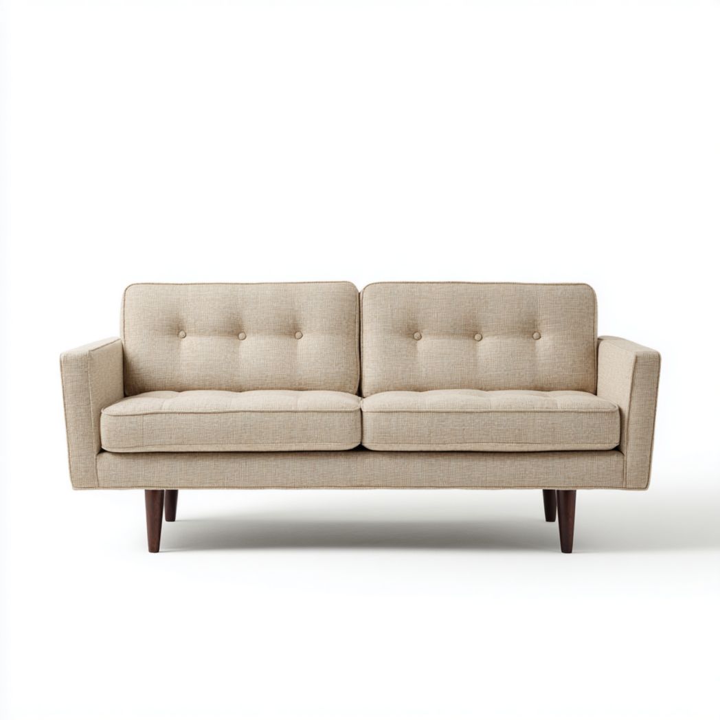 Canapé 2 places en tissu beige avec pieds marron