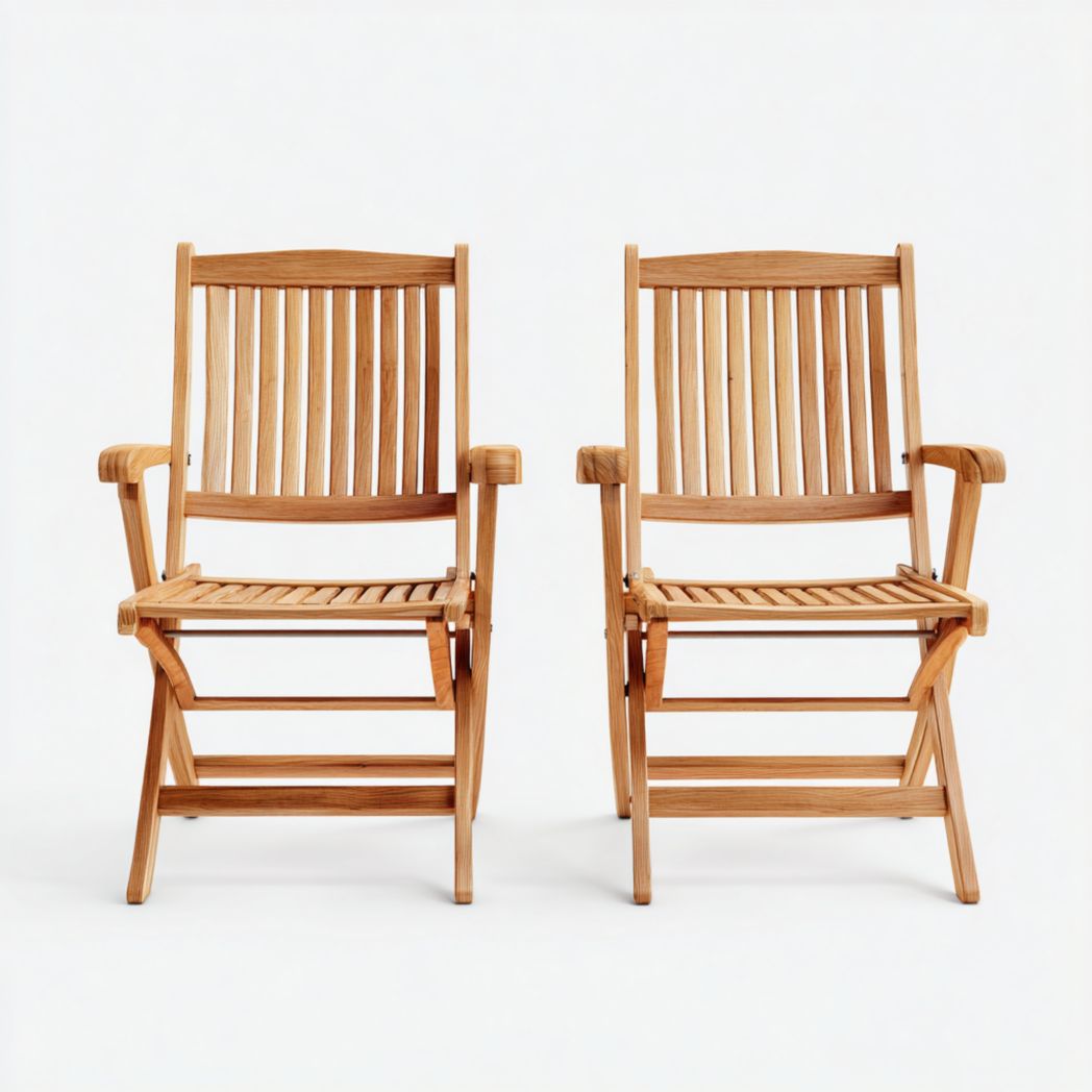 Lot de 2 fauteuils de jardin en bois brun clair