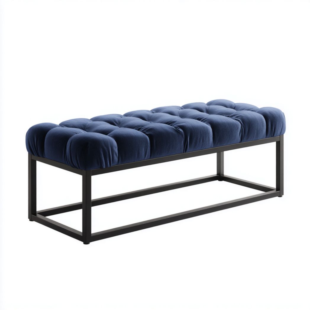 Banc avec assise bleu foncé et structure noire