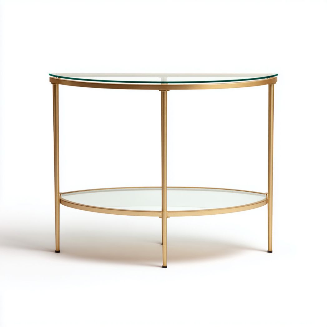 Console demi-lune en verre avec cadre doré
