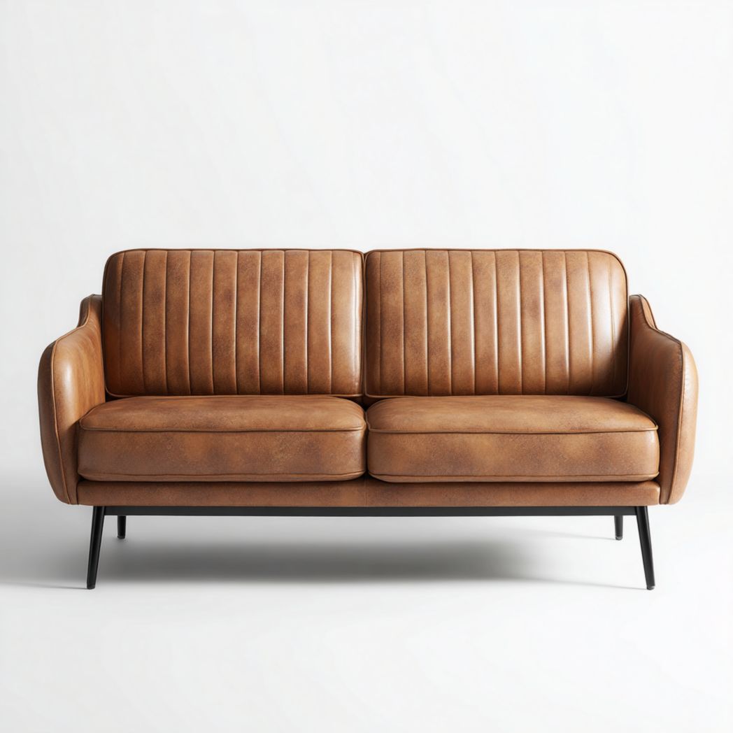 Canapé 2 places en similicuir marron avec pieds noirs