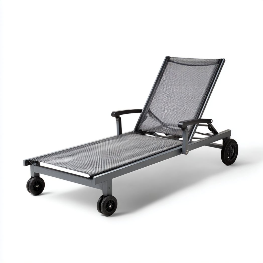 Bain de soleil réglable en aluminium gris avec toile et roulettes