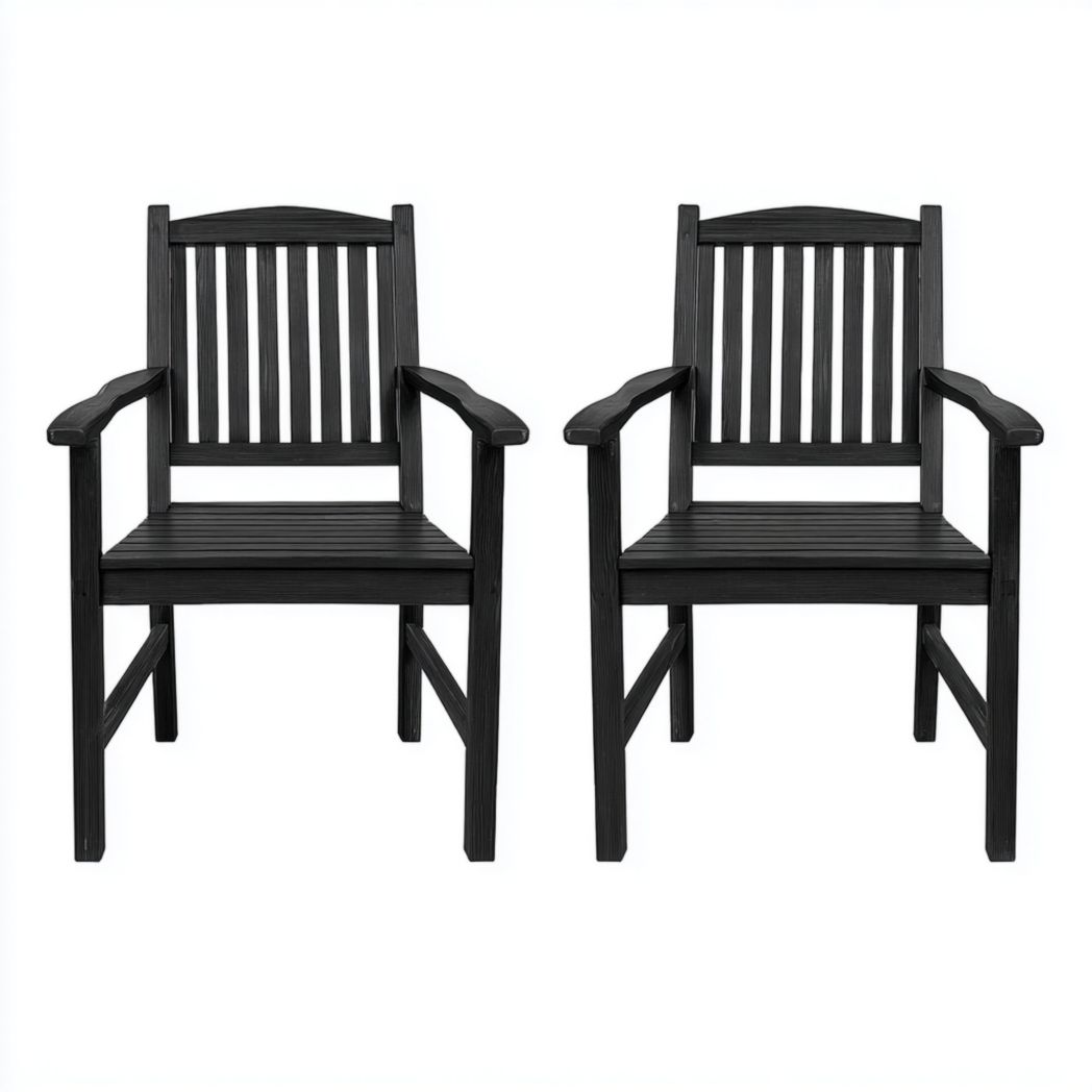 Lot de 2 fauteuils de jardin en bois couleur noire